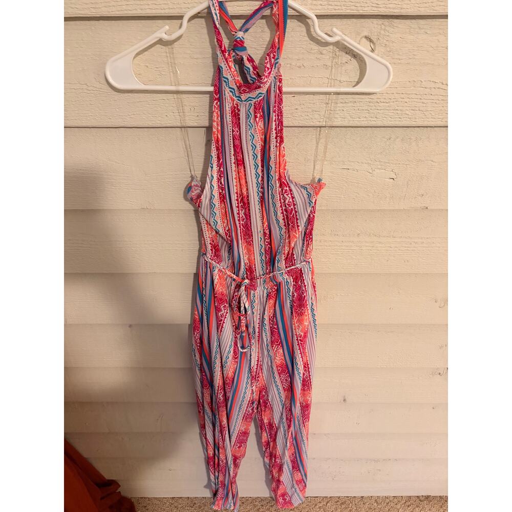 Savanna Jane Halter Jumpsuit Boho Print Tie Waist Tapered Leg Small - Picture 2 of 5
